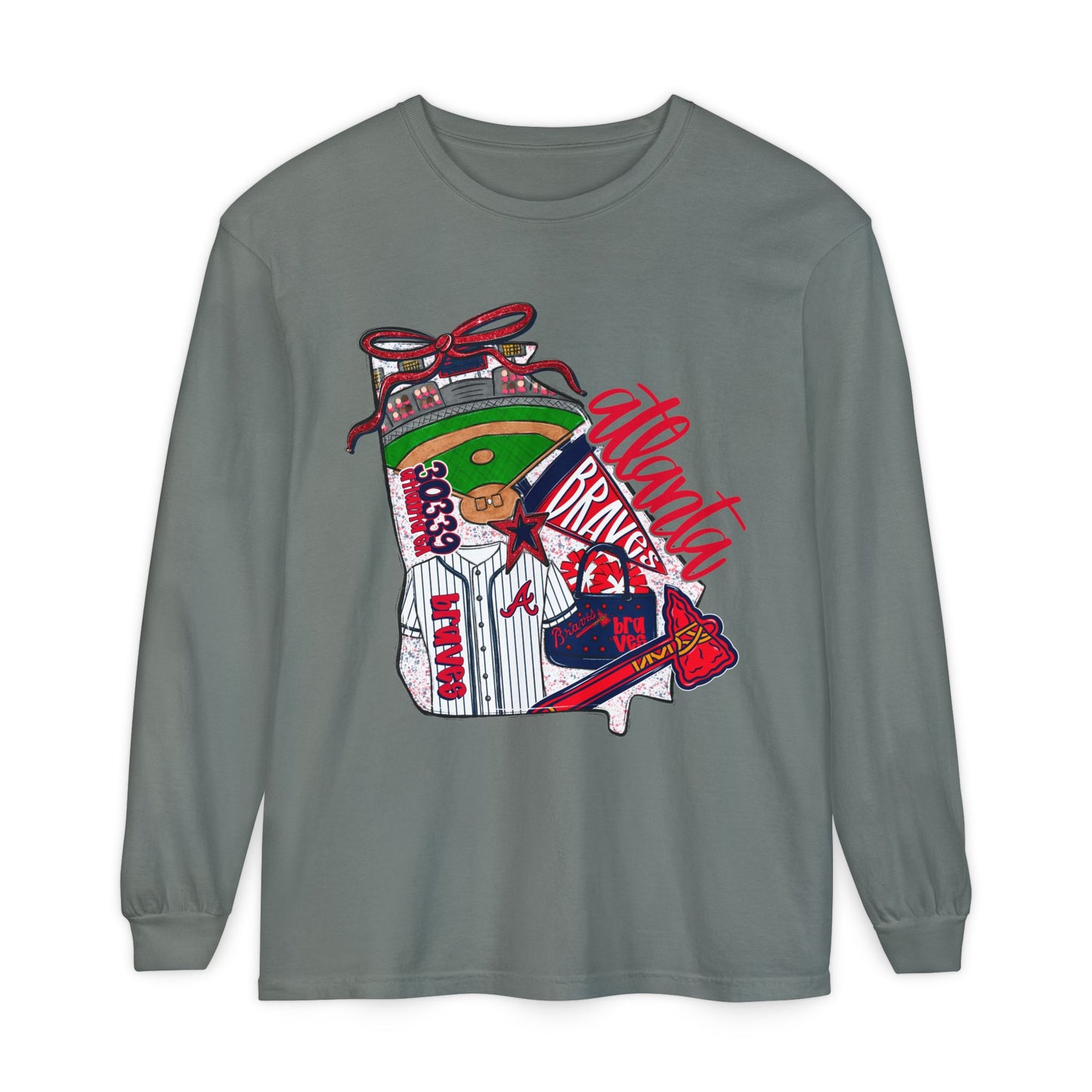 Atlanta Braves Garment-Dyed Long Sleeve T-Shirt, Baseball Fan Apparel, Team Spirit Wear, Sports Gift, Casual Outfit