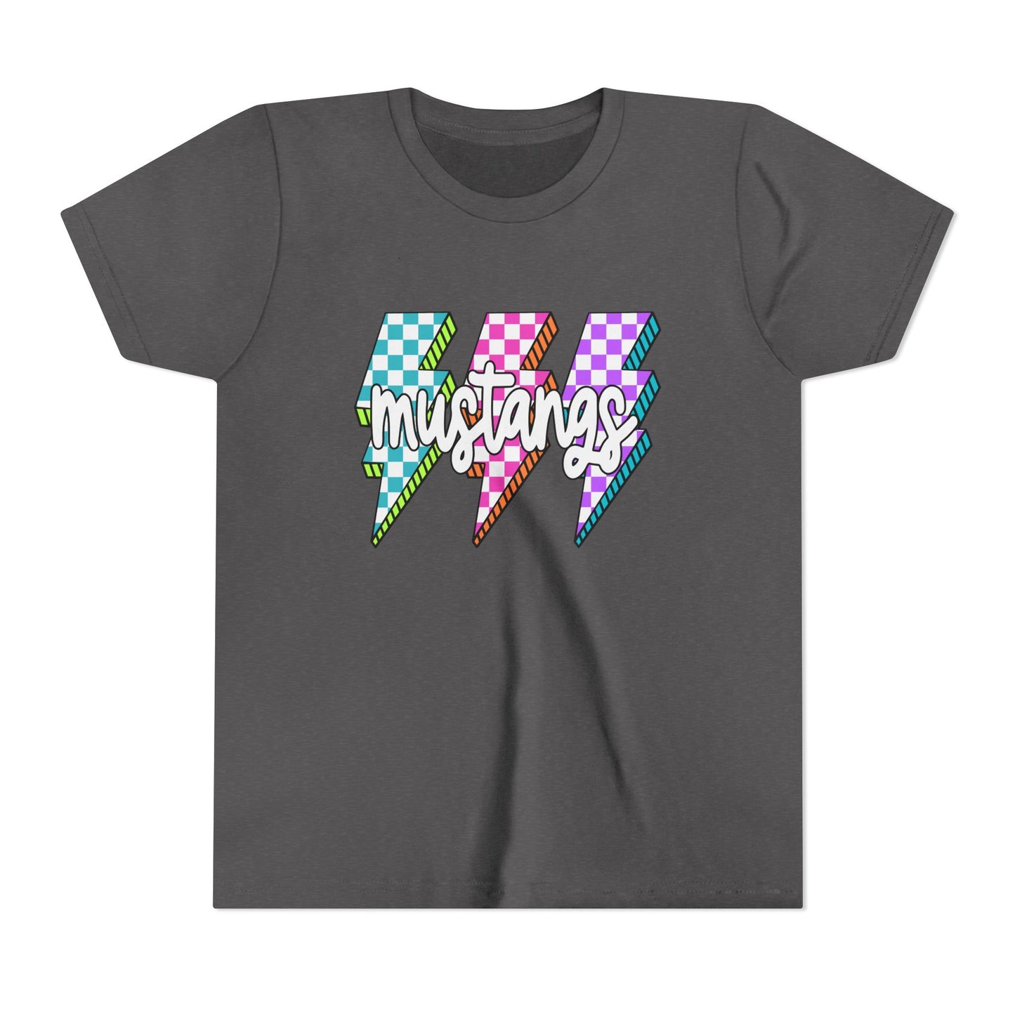 Vibrant Youth Tee - ‘Mustangs’ Graphic Short Sleeve Shirt for Kids, Perfect for Birthdays, Sports, Back to School, Gifts, and Casual Wear