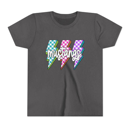 Vibrant Youth Tee - ‘Mustangs’ Graphic Short Sleeve Shirt for Kids, Perfect for Birthdays, Sports, Back to School, Gifts, and Casual Wear