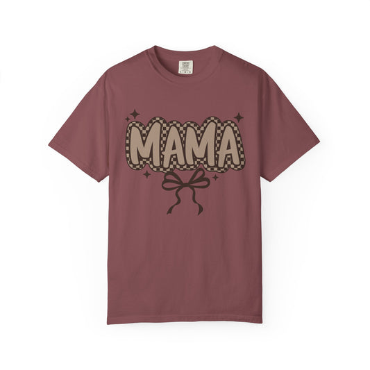 Mama Graphic T-Shirt — Retro Patch Lettering with Bow