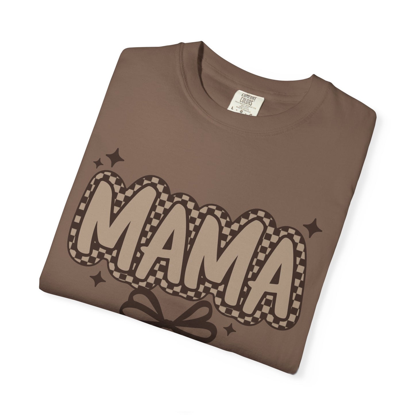 Mama Graphic T-Shirt — Retro Patch Lettering with Bow