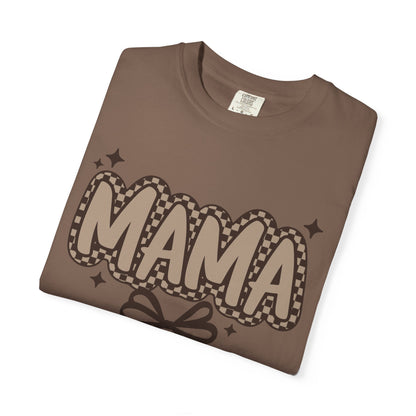 Mama Graphic T-Shirt — Retro Patch Lettering with Bow