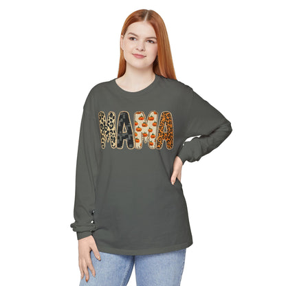 Unisex Mama Long Sleeve Tee, Cozy Graphic Top for Moms, Mother's Day Gift, Casual Wear, Animal Print Style