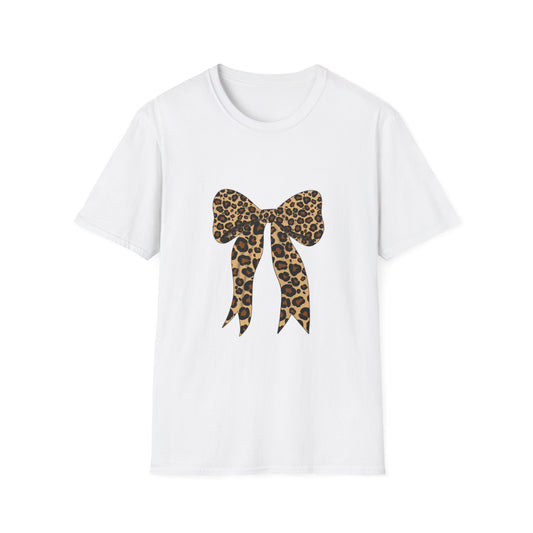 Leopard Print Bow T-Shirt | Trendy Unisex Tee for Fashion Lovers, Perfect Gift for Birthdays, Casual Wear, or Animal Lovers