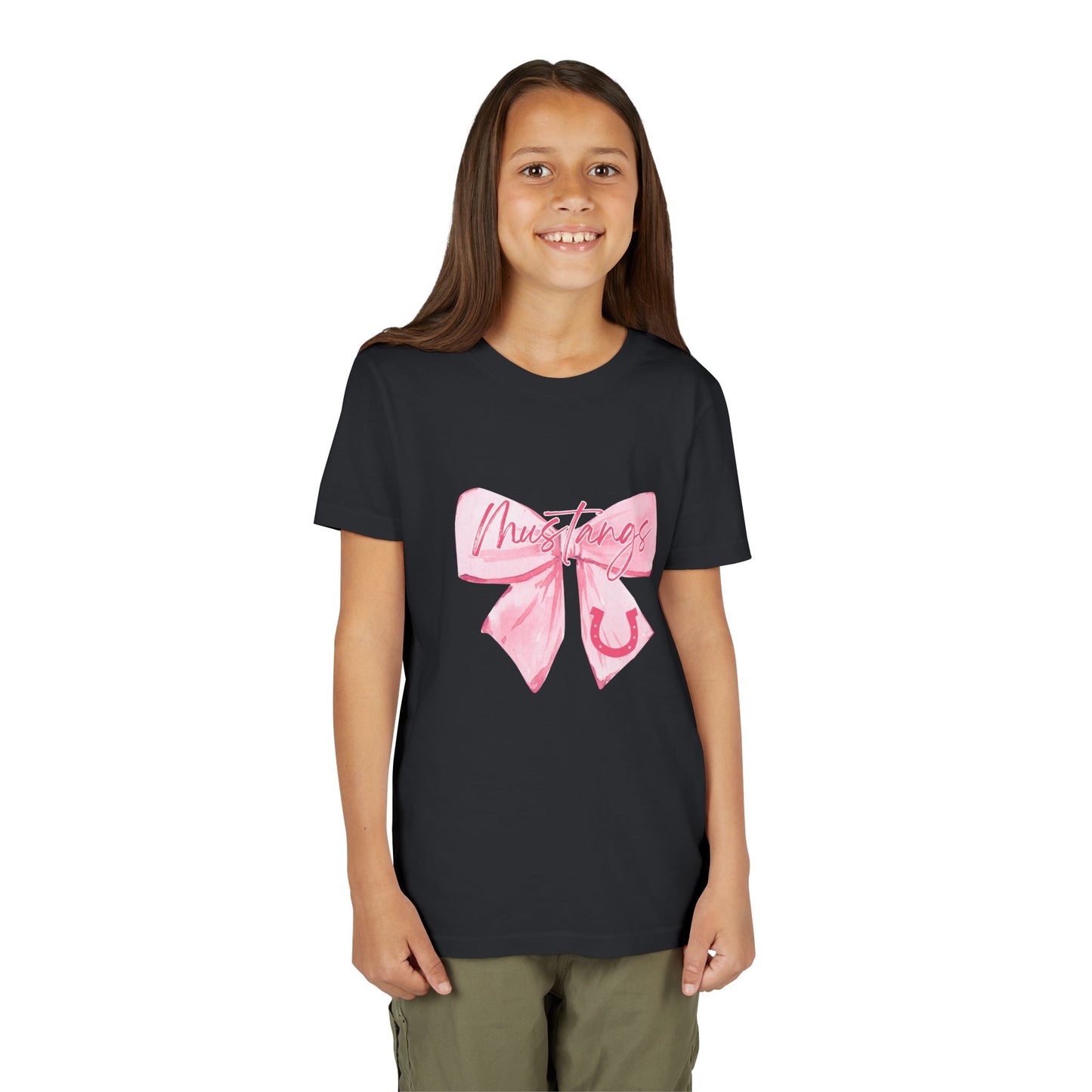 Pink Bow Mustangs Youth Tee, Perfect for Equestrian Lovers, Gift for Birthdays, Casual Wear, Rodeo Events