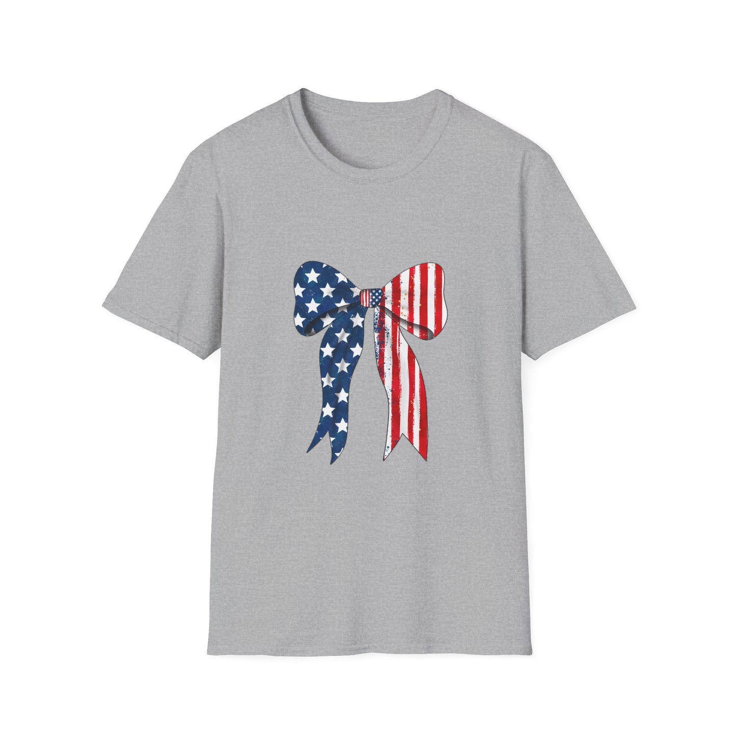 Patriotic Bow T-Shirt, American Flag Graphic Top, Unisex Tee for Fourth of July, Casual Wear, Gift for Veterans, Independence Day Apparel