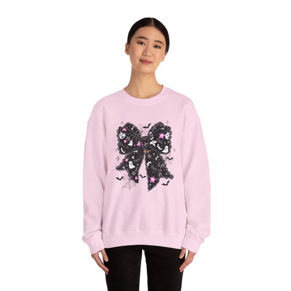 Chic Floral Bow Sweatshirt, Unisex Crewneck, Cozy Fall Fashion, Gift for Her, Perfect for Halloween & Everyday Style