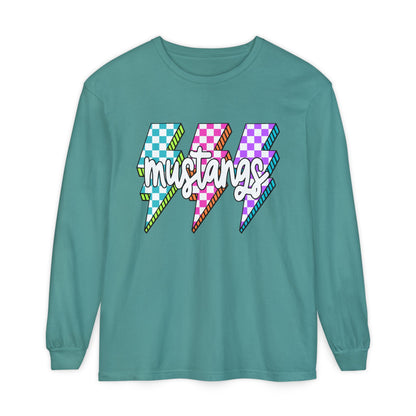 Colorful Mustangs Garment-Dyed Long Sleeve Tee, Unisex T-Shirt, Casual Wear, Gift for Mustang Lovers, Retro Graphic Shirt