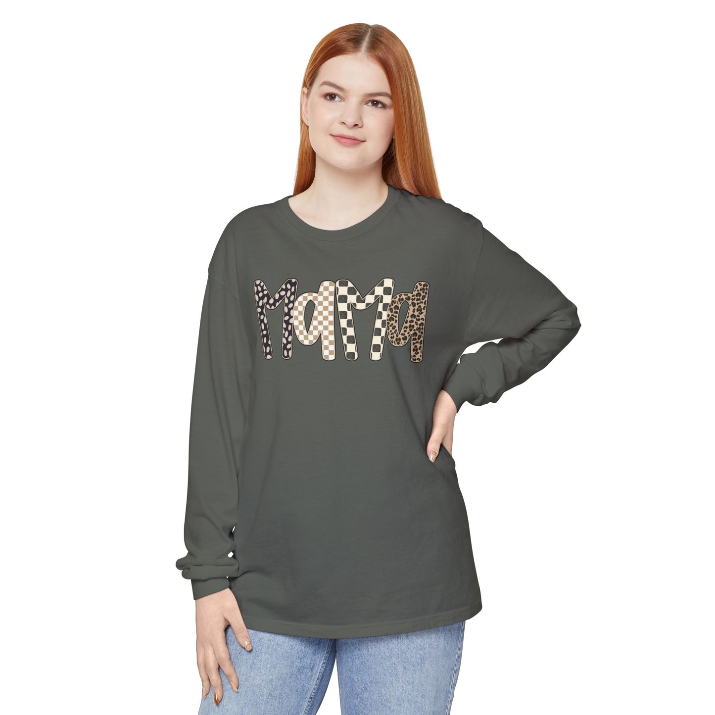 Mama Leopard Checkered Long Sleeve Tee