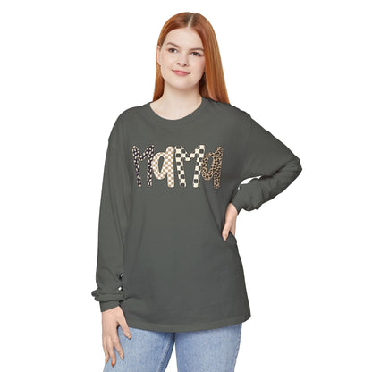 Mama Leopard Checkered Long Sleeve Tee