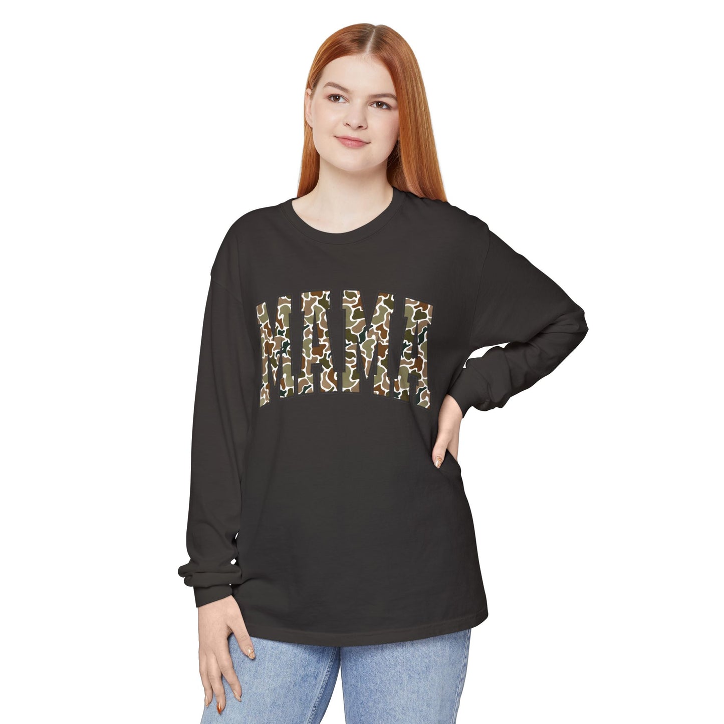 Unisex Long Sleeve T-Shirt, Camo Mama Tee, Perfect Gift for Moms, Casual Wear, Everyday Comfort