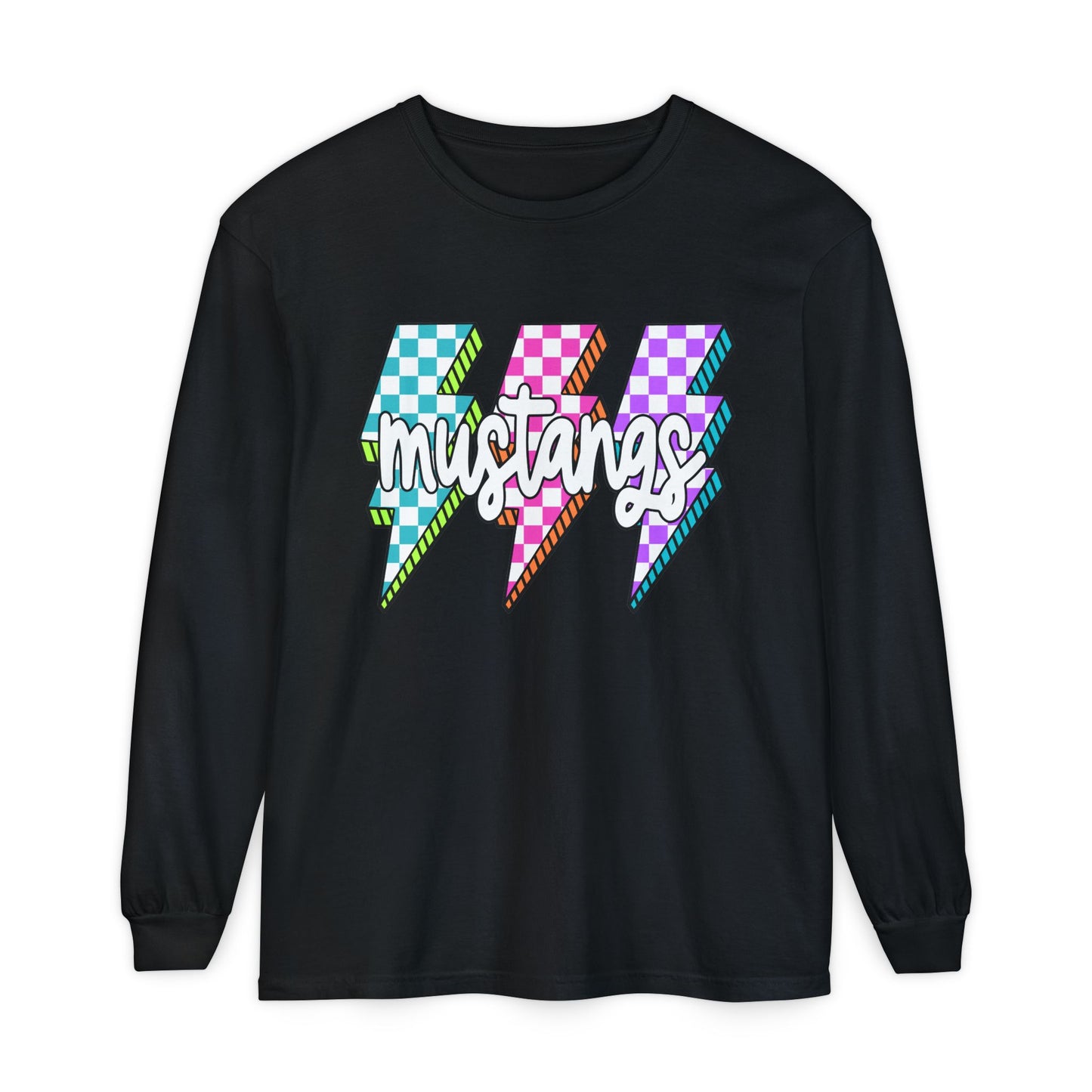 Colorful Mustangs Garment-Dyed Long Sleeve Tee, Unisex T-Shirt, Casual Wear, Gift for Mustang Lovers, Retro Graphic Shirt