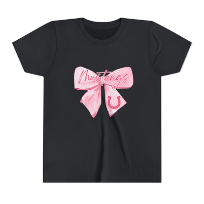 Pink Bow Mustangs Youth Tee, Perfect for Equestrian Lovers, Gift for Birthdays, Casual Wear, Rodeo Events
