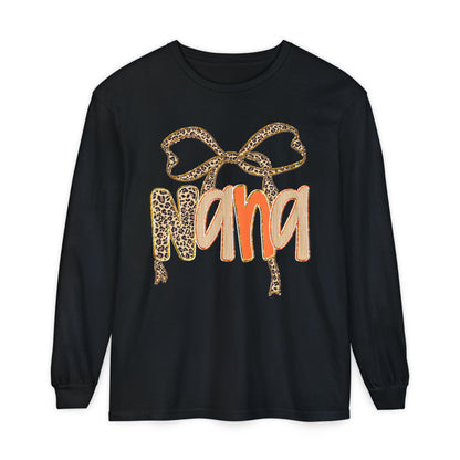 Nana Leopard Print Long Sleeve T-Shirt, Gift for Nana, Birthday Gift, Mother's Day Shirt, Animal Print Tee, Fall Apparel