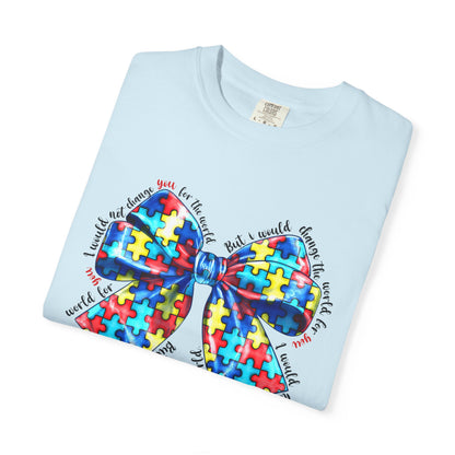 Colorful Puzzle Bow T-Shirt, Autism Awareness Tee, Unisex Comfort T-Shirt, Gift for Her, Gift for Him