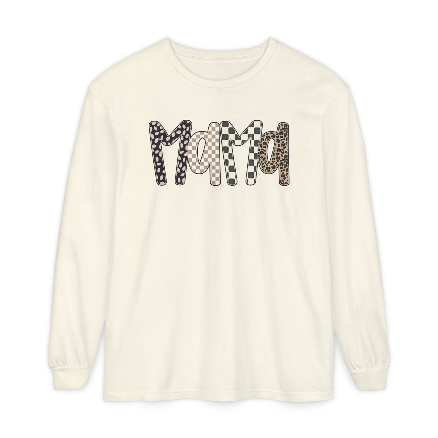 Mama Leopard Checkered Long Sleeve Tee