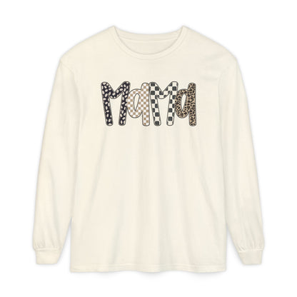 Mama Leopard Checkered Long Sleeve Tee