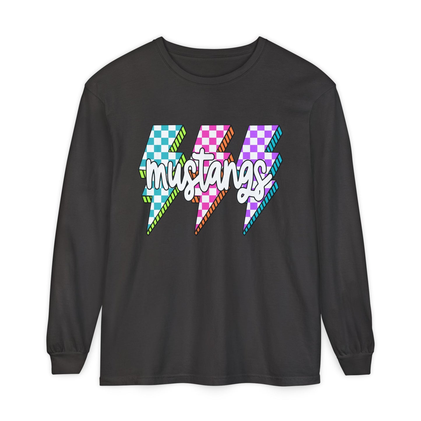 Colorful Mustangs Garment-Dyed Long Sleeve Tee, Unisex T-Shirt, Casual Wear, Gift for Mustang Lovers, Retro Graphic Shirt