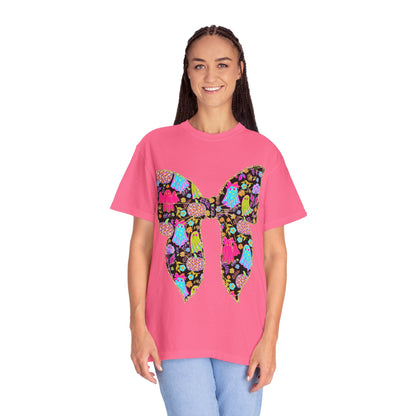 Colorful Ghosts Bow T-Shirt, Fun Halloween Top, Unisex Cotton Tee, Spooky Party Shirt, Whimsical Graphic T-Shirt, Perfect Gift for Occasions