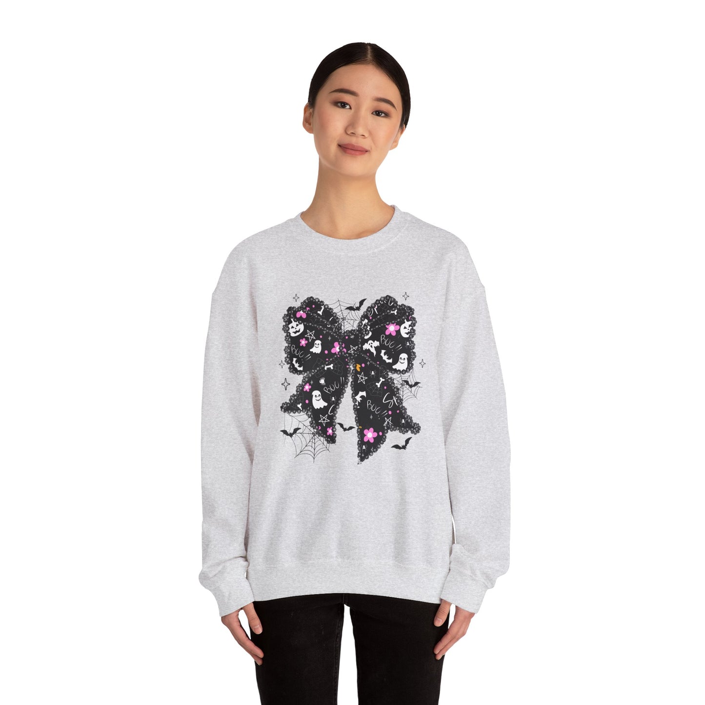 Chic Floral Bow Sweatshirt, Unisex Crewneck, Cozy Fall Fashion, Gift for Her, Perfect for Halloween & Everyday Style