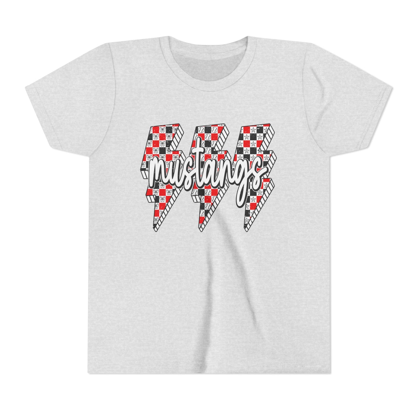 Youth Short Sleeve Tee with Mustangs Design – Perfect for Sports Fans, Team Spirit, Gifts, Birthdays, Back to School