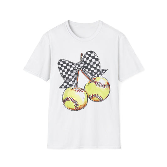 Softball Bow Unisex T-Shirt, Softball Mom Gift, Sporty Graphic Tee, Casual Wear, Team Spirit Shirt