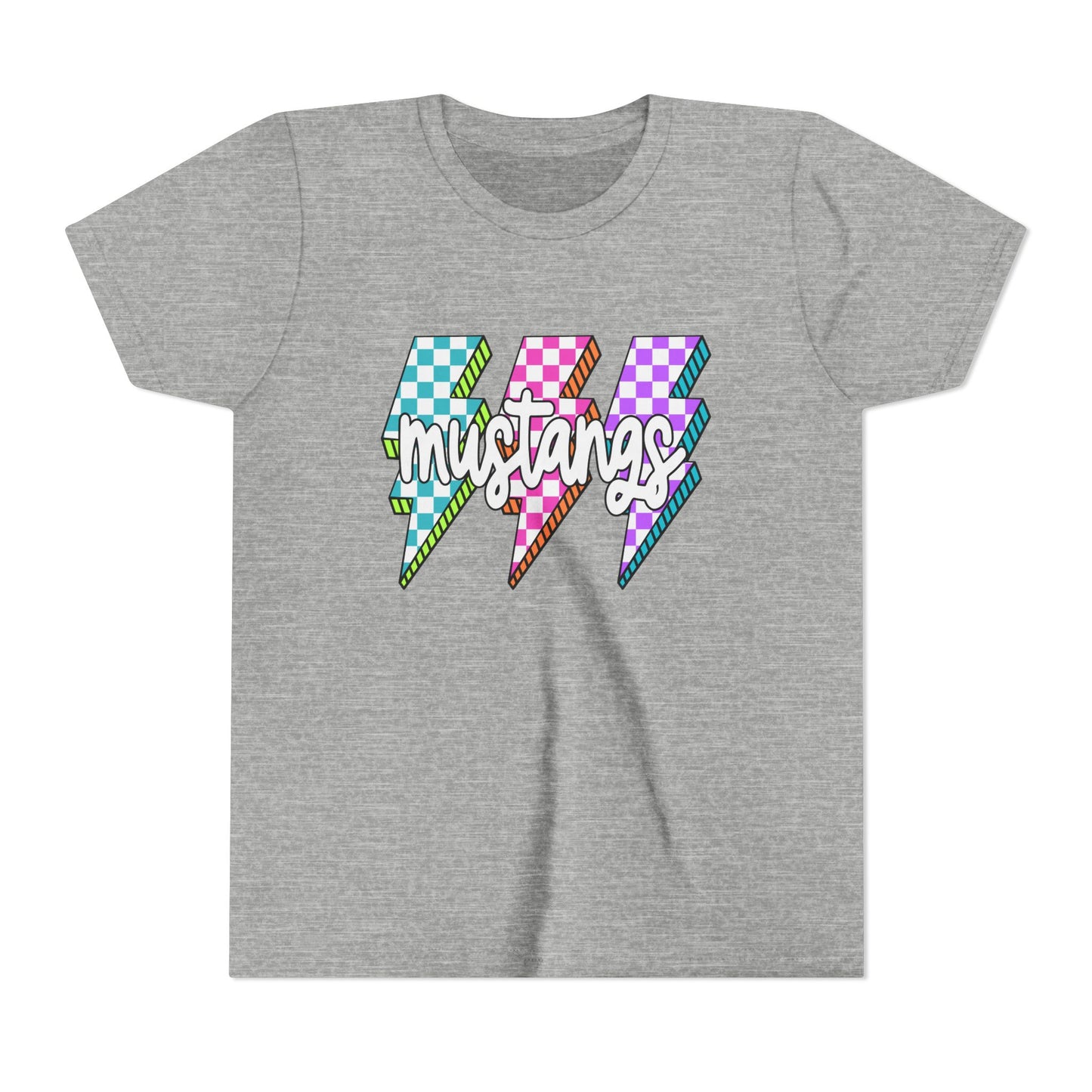 Vibrant Youth Tee - ‘Mustangs’ Graphic Short Sleeve Shirt for Kids, Perfect for Birthdays, Sports, Back to School, Gifts, and Casual Wear