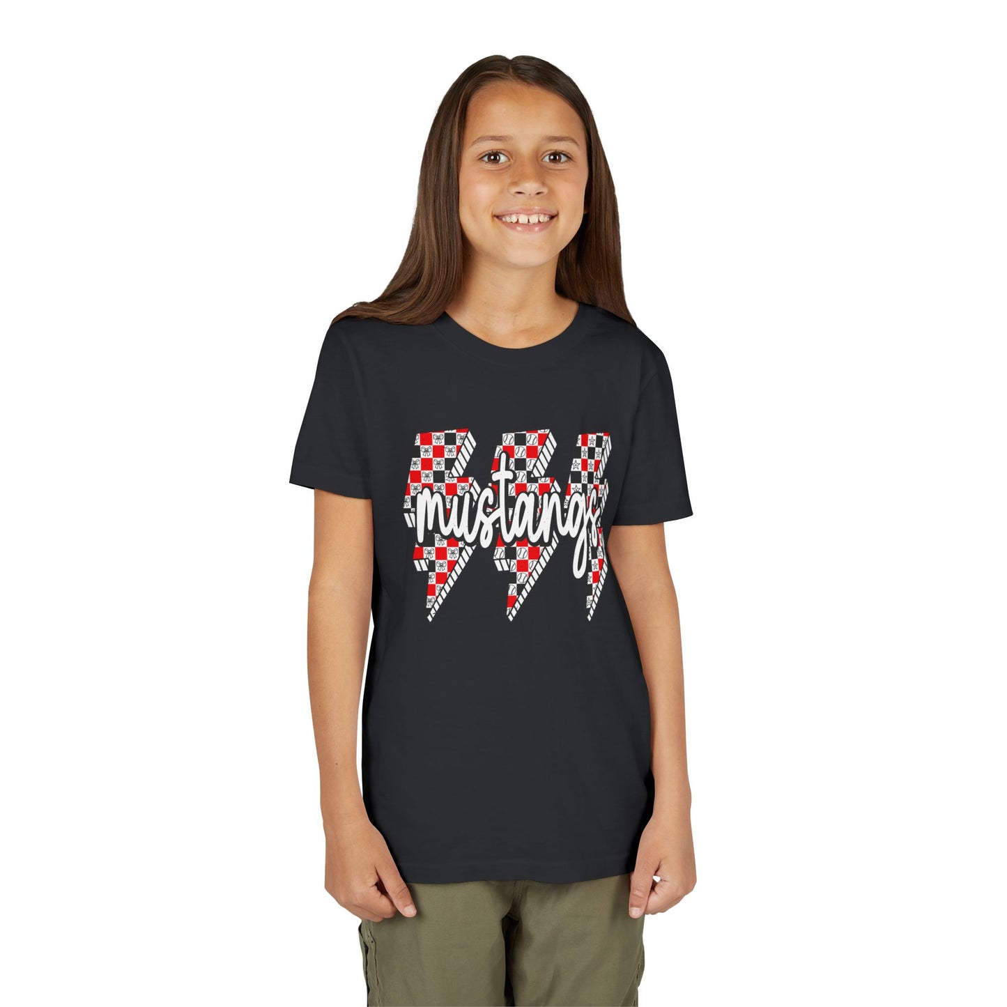 Youth Short Sleeve Tee with Mustangs Design – Perfect for Sports Fans, Team Spirit, Gifts, Birthdays, Back to School