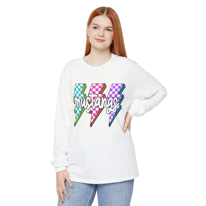 Colorful Mustangs Garment-Dyed Long Sleeve Tee, Unisex T-Shirt, Casual Wear, Gift for Mustang Lovers, Retro Graphic Shirt