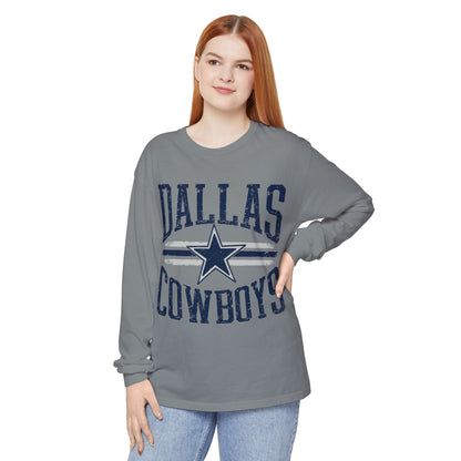 Dallas Cowboys Garment-Dyed Long Sleeve T-Shirt - Perfect for Game Days, Tailgating, Football Season, Sports Fans, Casual Wear