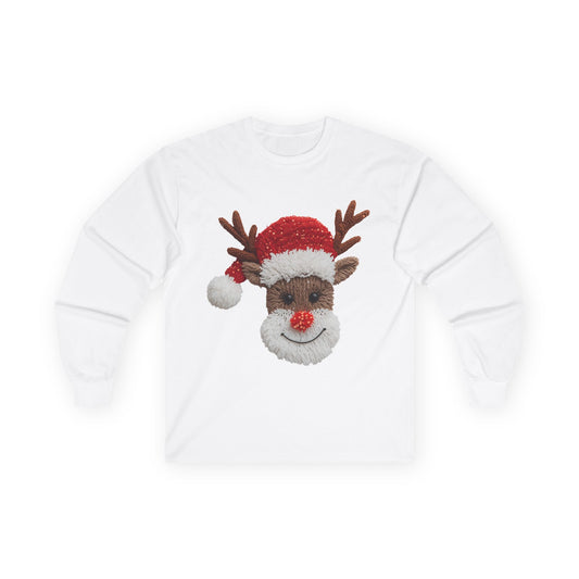 Festive Reindeer Long Sleeve Tee Gildan