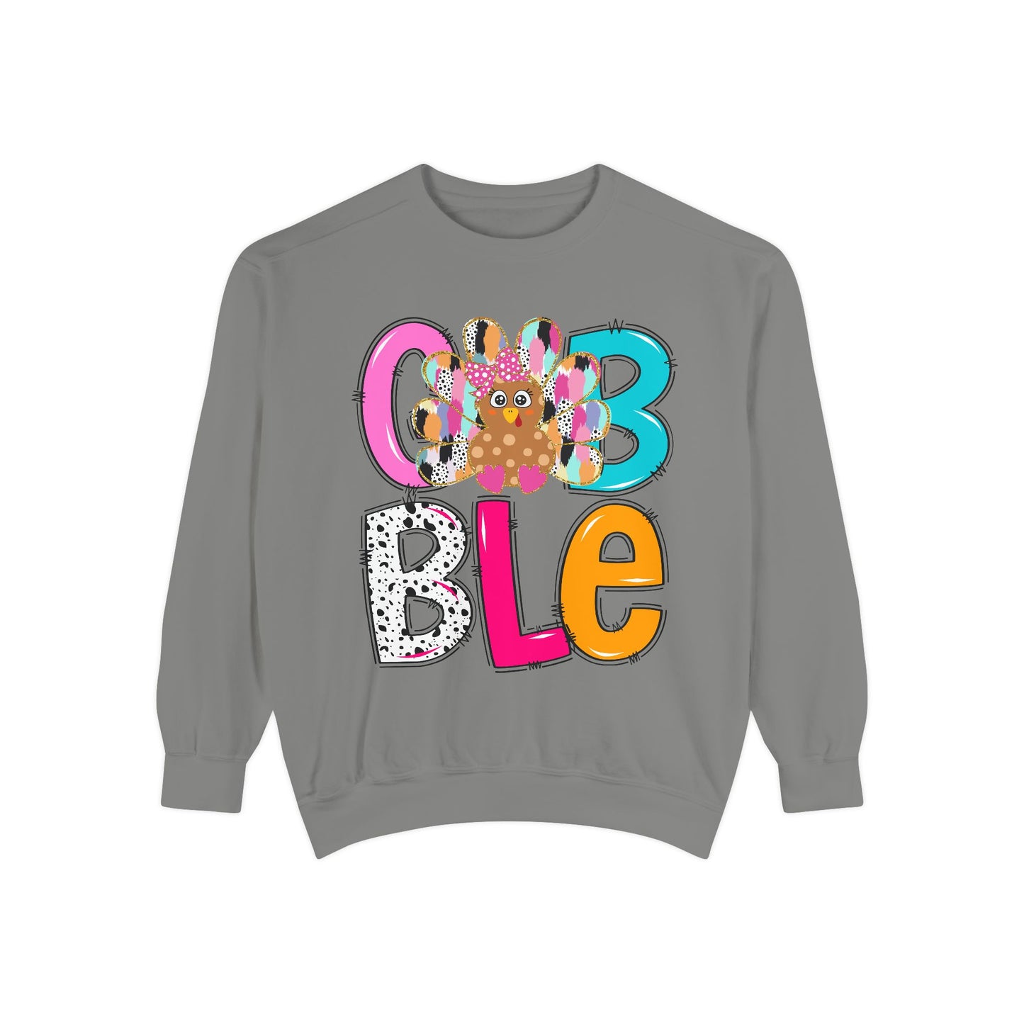 Cozy & Fun Garment-Dyed Sweatshirt with Colorful 'GOBBLE' Design