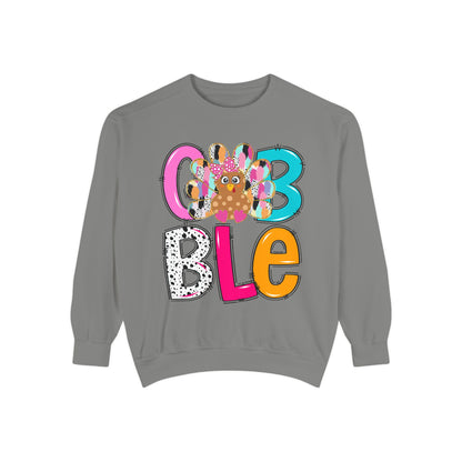 Cozy & Fun Garment-Dyed Sweatshirt with Colorful 'GOBBLE' Design