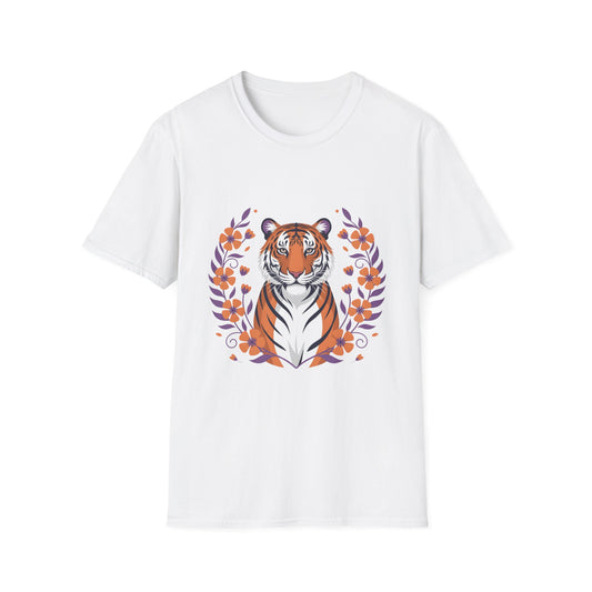 Tiger Floral Unisex T-Shirt, Boho Style Tee, Nature Lover Gift, Wildlife Passion, Summer Outfit, Eco-Friendly Shirt