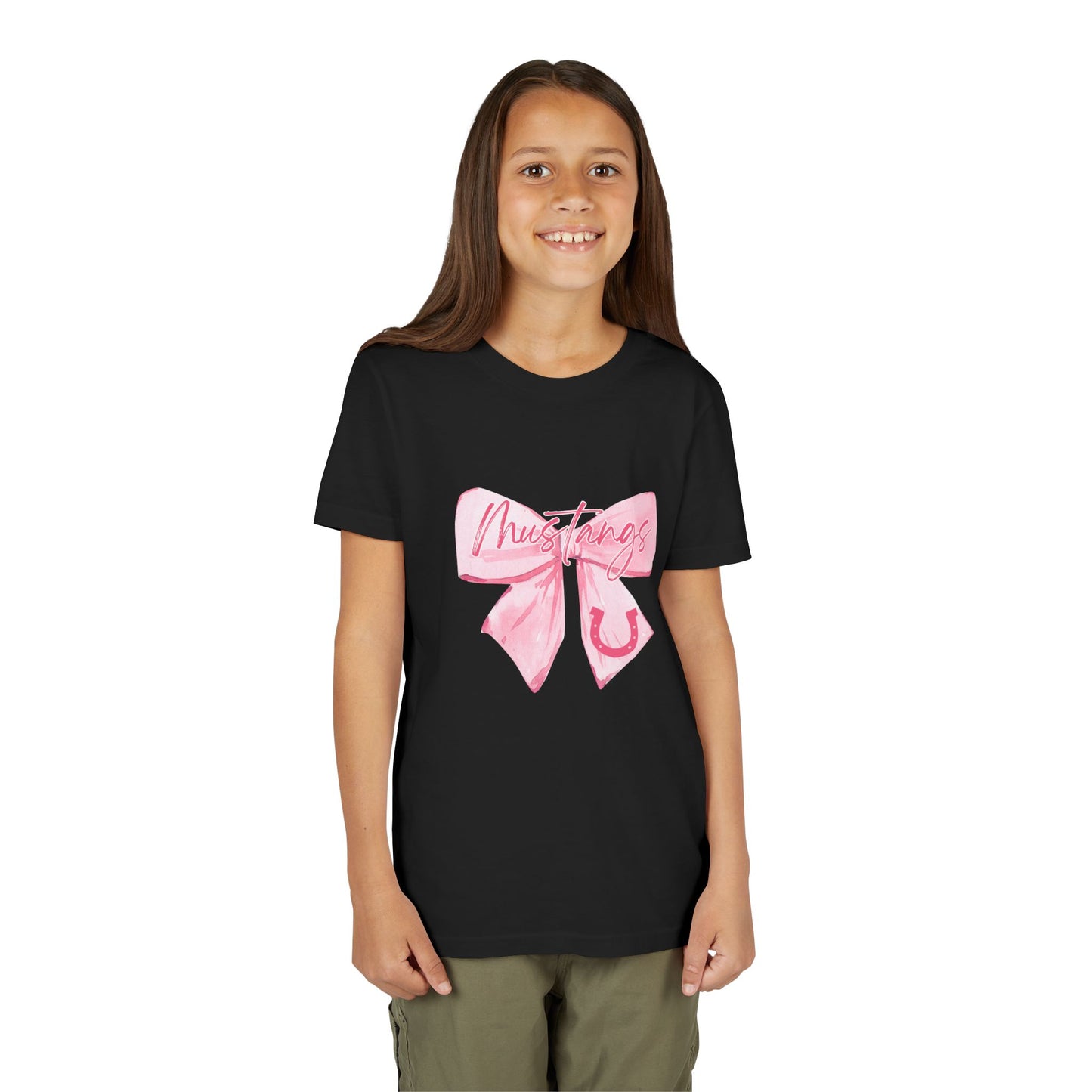 Pink Bow Mustangs Youth Tee, Perfect for Equestrian Lovers, Gift for Birthdays, Casual Wear, Rodeo Events