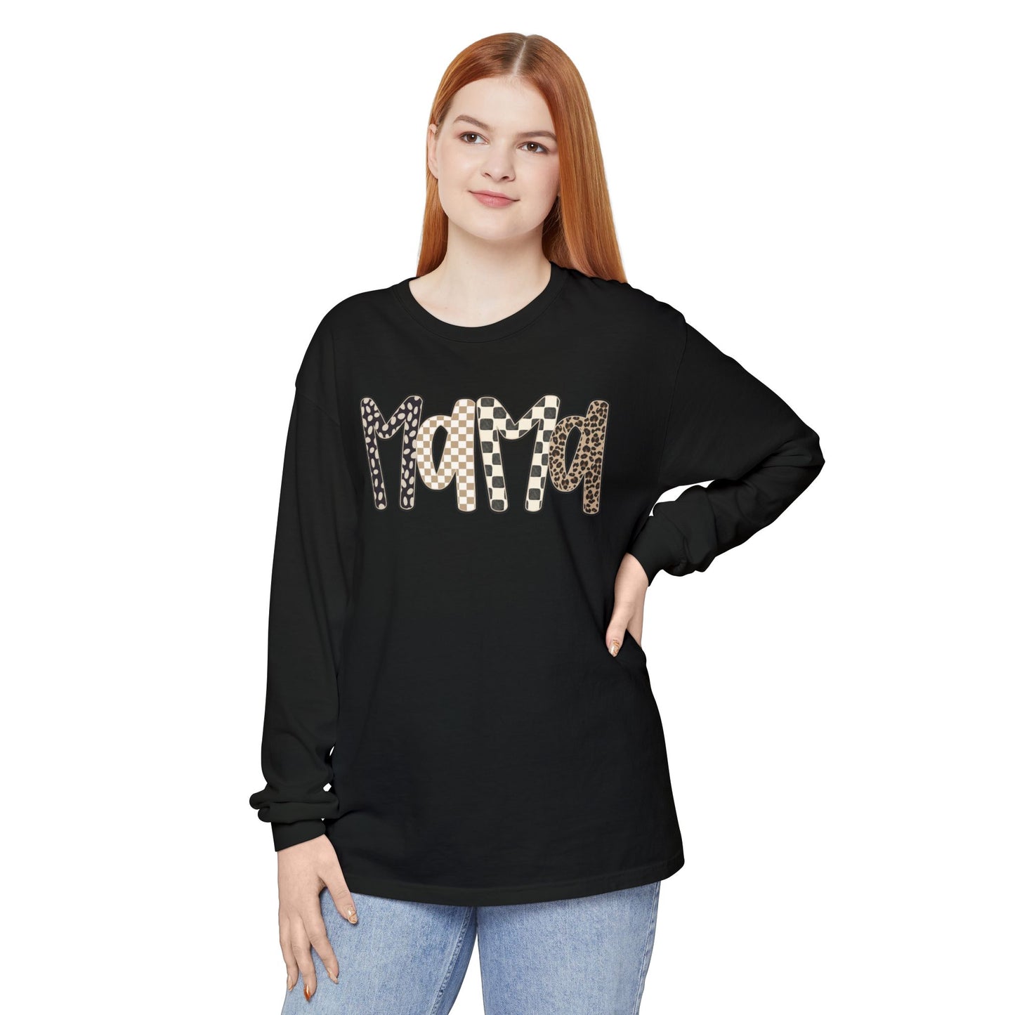 Mama Leopard Checkered Long Sleeve Tee