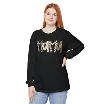 Mama Leopard Checkered Long Sleeve Tee