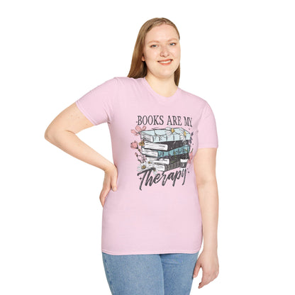 Books Are My Therapy Unisex Softstyle T-Shirt, Book Lover Gift, Reading Shirt, Literary Gift, Bookish Apparel, Cozy Outfit