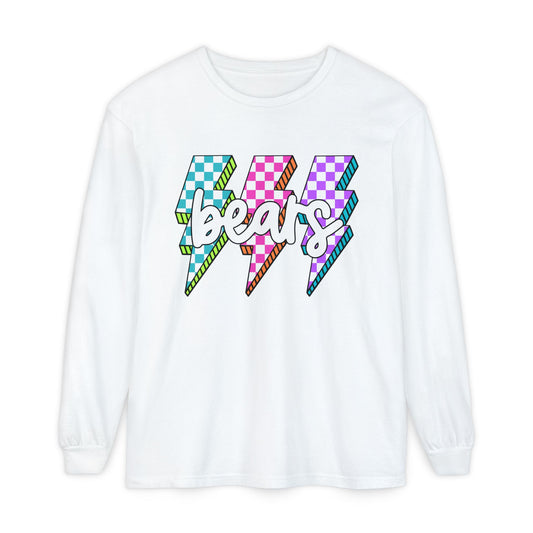 Colorful Graphic Long Sleeve Tee, Fun Casual Shirt, Unisex Trendy Apparel, Vintage Graphic Top, Gift for Bear Lovers, Day Out Wear