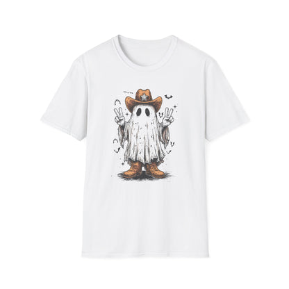 Ghost Cowboy Unisex Softstyle T-Shirt | Fun Halloween Tee, Casual Wear, Gift for Friends, Unique Halloween Costume, Spooky Vibes