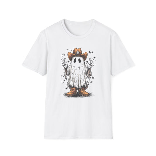 Ghost Cowboy Unisex Softstyle T-Shirt | Fun Halloween Tee, Casual Wear, Gift for Friends, Unique Halloween Costume, Spooky Vibes