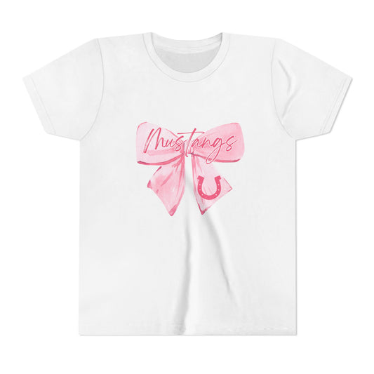 Pink Bow Mustangs Youth Tee, Perfect for Equestrian Lovers, Gift for Birthdays, Casual Wear, Rodeo Events