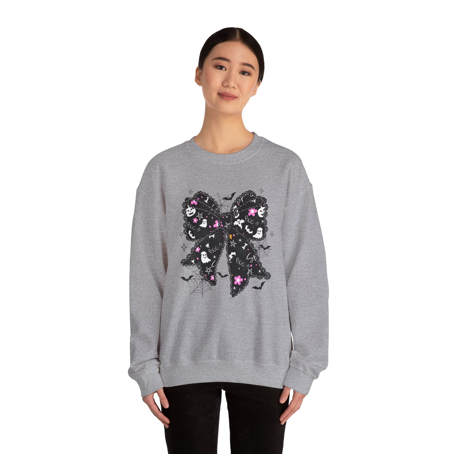 Chic Floral Bow Sweatshirt, Unisex Crewneck, Cozy Fall Fashion, Gift for Her, Perfect for Halloween & Everyday Style