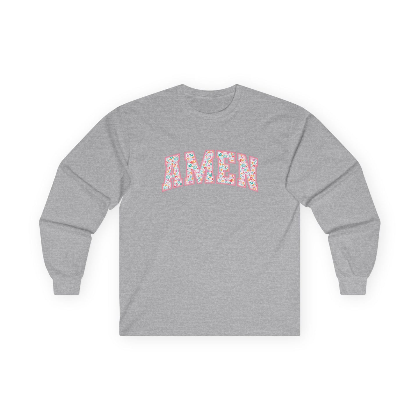 Amen Floral Long Sleeve Tee — White Cotton Graphic Shirt