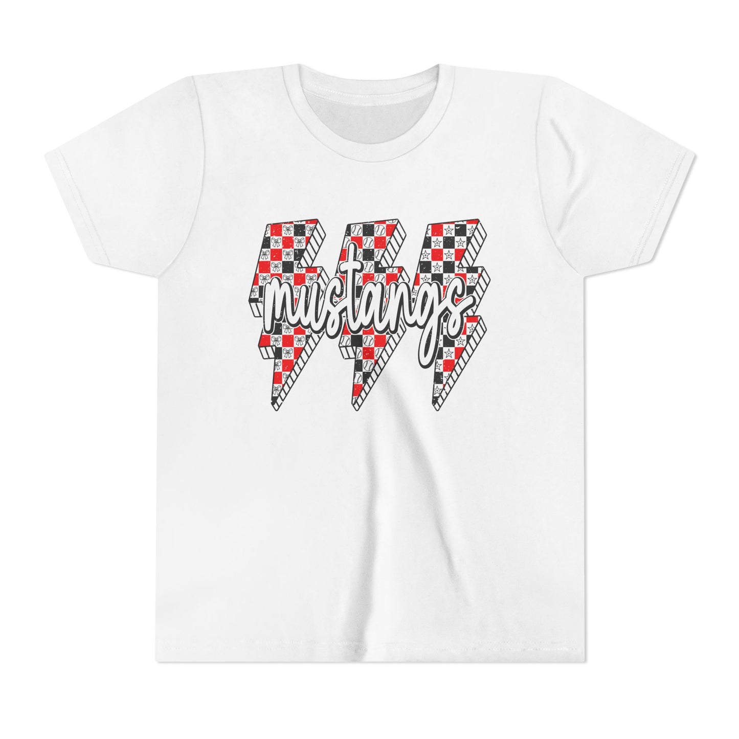 Youth Short Sleeve Tee with Mustangs Design – Perfect for Sports Fans, Team Spirit, Gifts, Birthdays, Back to School