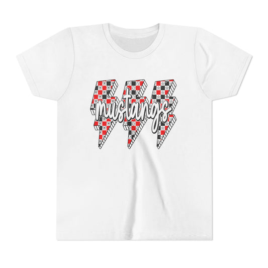 Youth Short Sleeve Tee with Mustangs Design – Perfect for Sports Fans, Team Spirit, Gifts, Birthdays, Back to School
