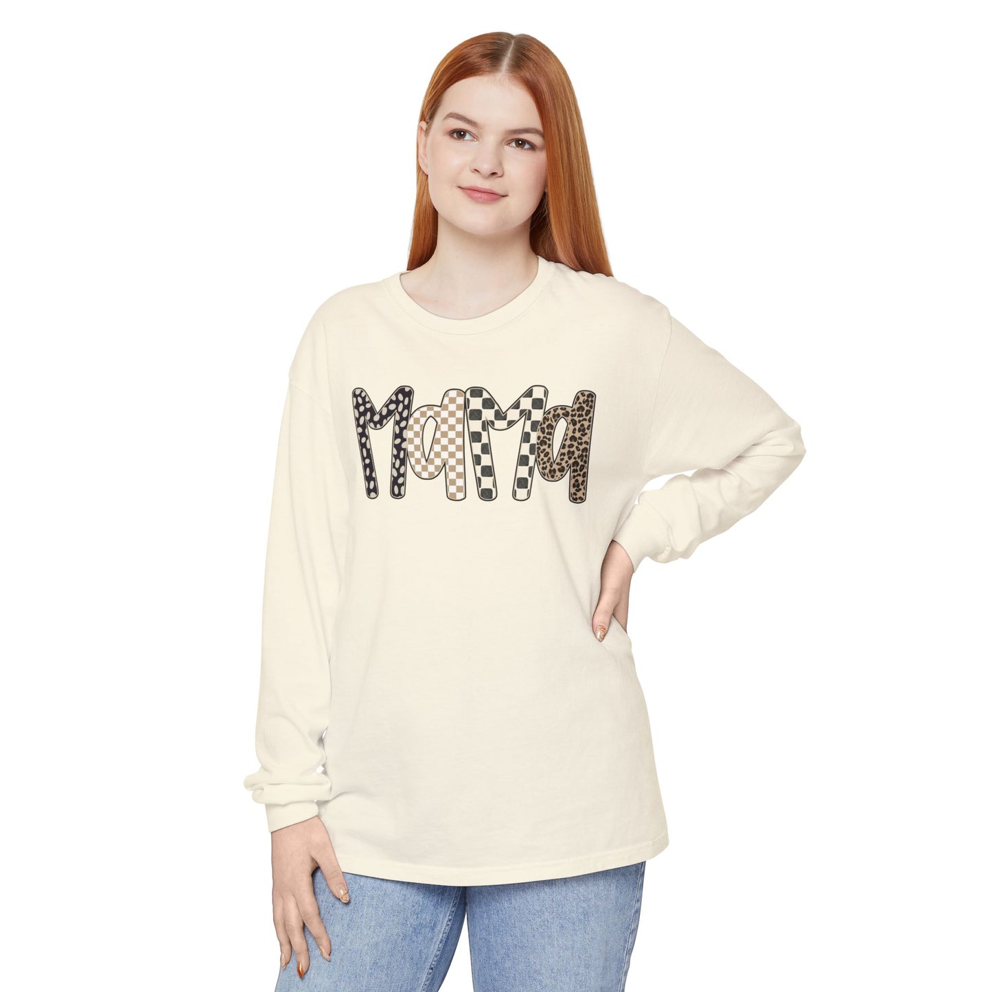 Mama Leopard Checkered Long Sleeve Tee