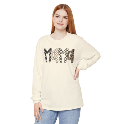 Mama Leopard Checkered Long Sleeve Tee