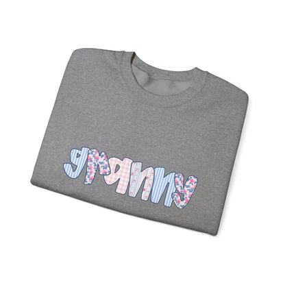 Granny Pink & Blue Floral Crewneck