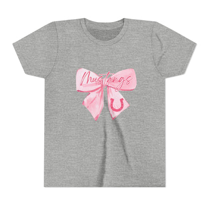 Pink Bow Mustangs Youth Tee, Perfect for Equestrian Lovers, Gift for Birthdays, Casual Wear, Rodeo Events